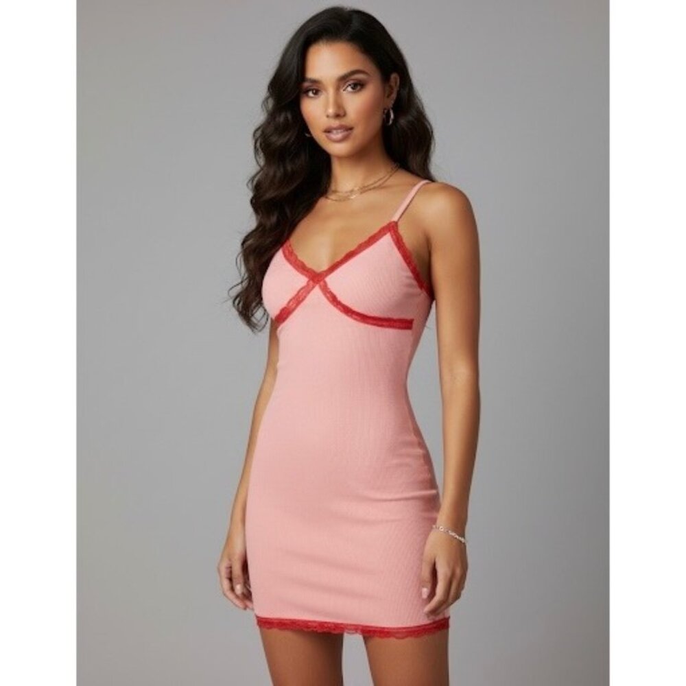Wild Fable Pink Red Lace Trim Mini Dress S | Coquette Babydoll Grunge Fairy Y2K